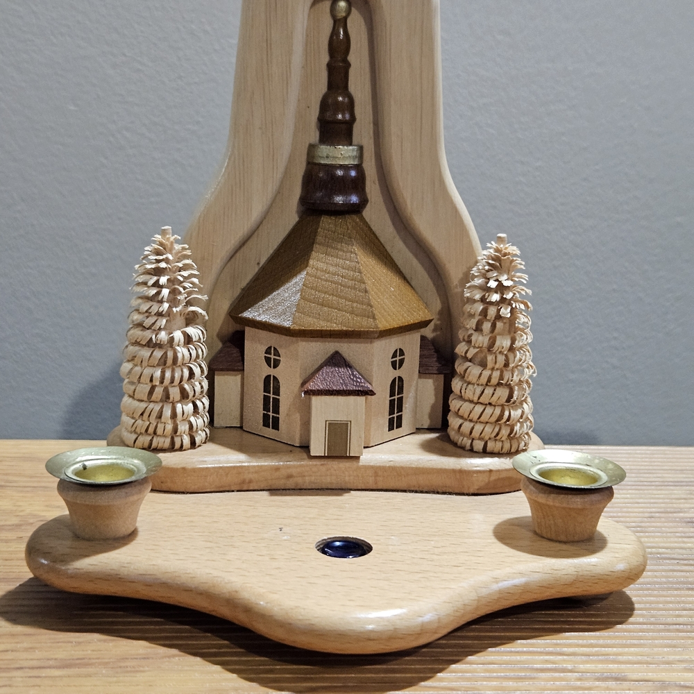 German Handcrafted Wooden Church Candle Holder with Trees